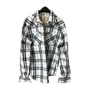 Hollister Mens Western Pearl Snap Shirt Sz XL Plaid Long Sleeve N2